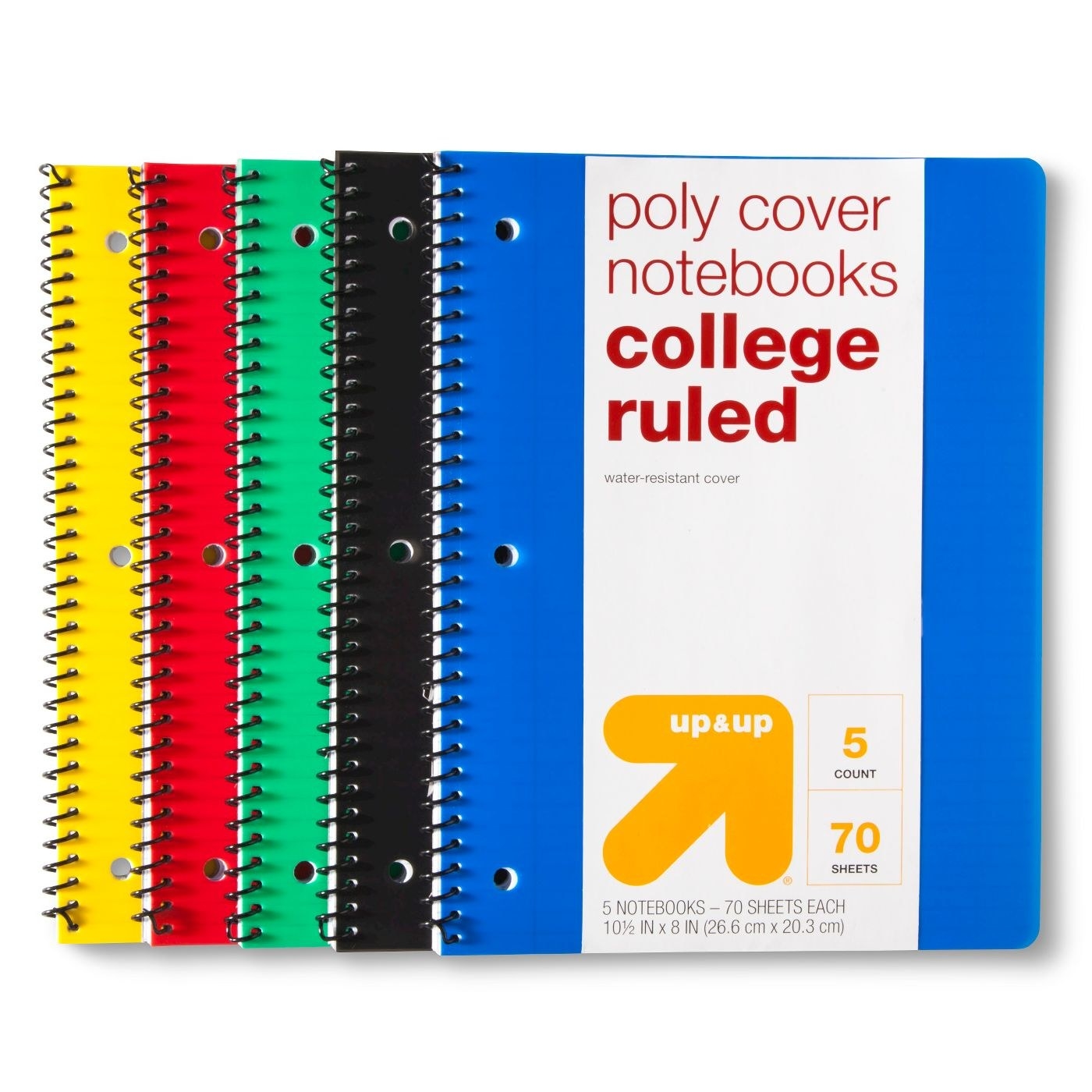 five different colored spiral notebooks