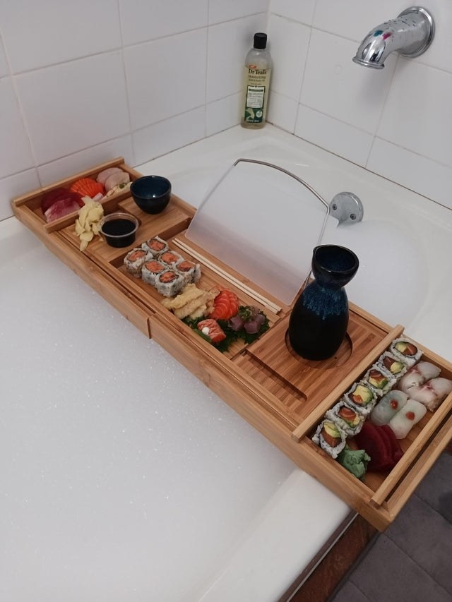 A sushi bar in the bathtub