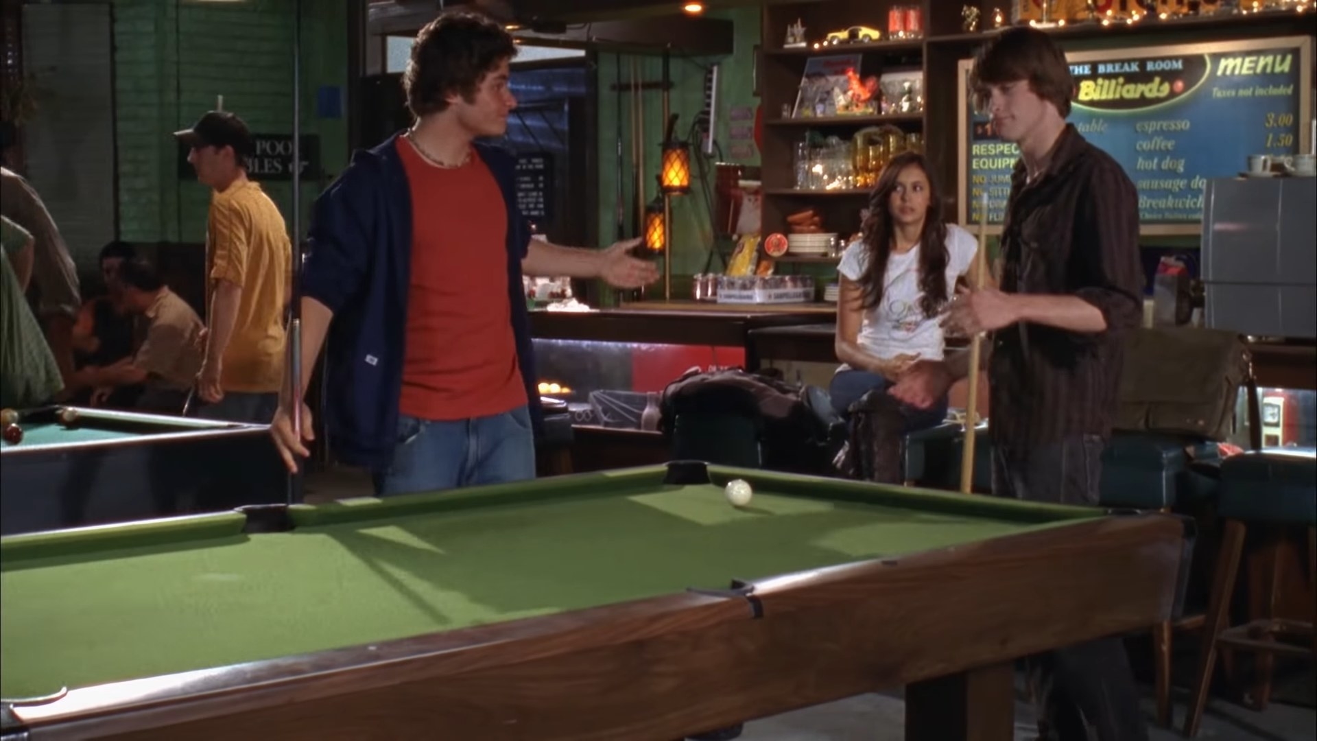 Peter and Riley play pool while Mia sits off to the side. Episode 805: &quot;Man With Two Hearts&quot;