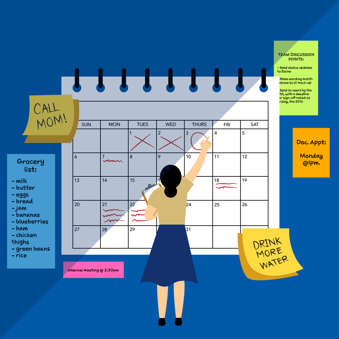 Woman marking plans on calendar