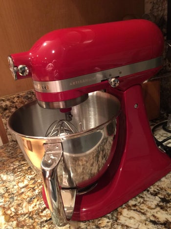 Reviewer's mini Kitchenaid mixer placed on counter