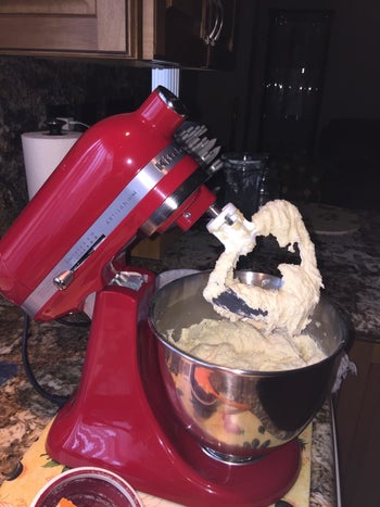 Reviewer's Kitchenaid mixer with dough inside