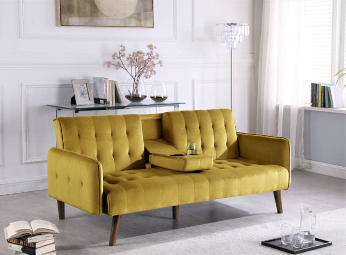 the velvet yellow sofa