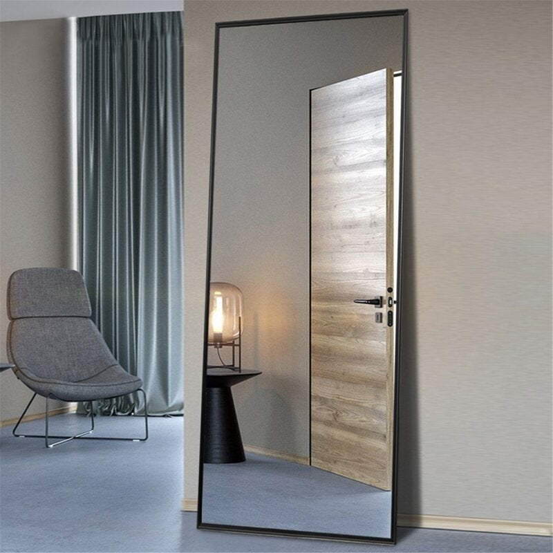 Large rectangle floor-length mirror with black frame
