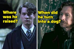 Tom Riddle with text, "Where was he raised" and Sirius Black with text, "When did he turn into a dog"
