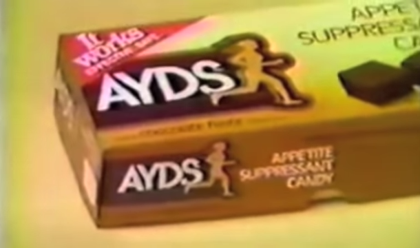 A screenshot of an Ayds candy box from a commercial
