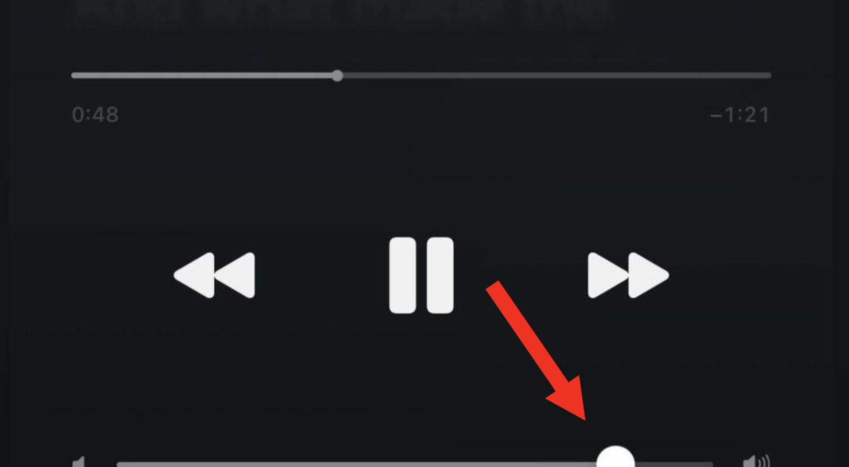 Arrow pointing to volume cut off but past midway