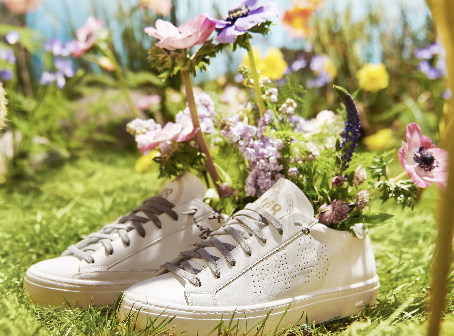 the white sneakers with grey laces