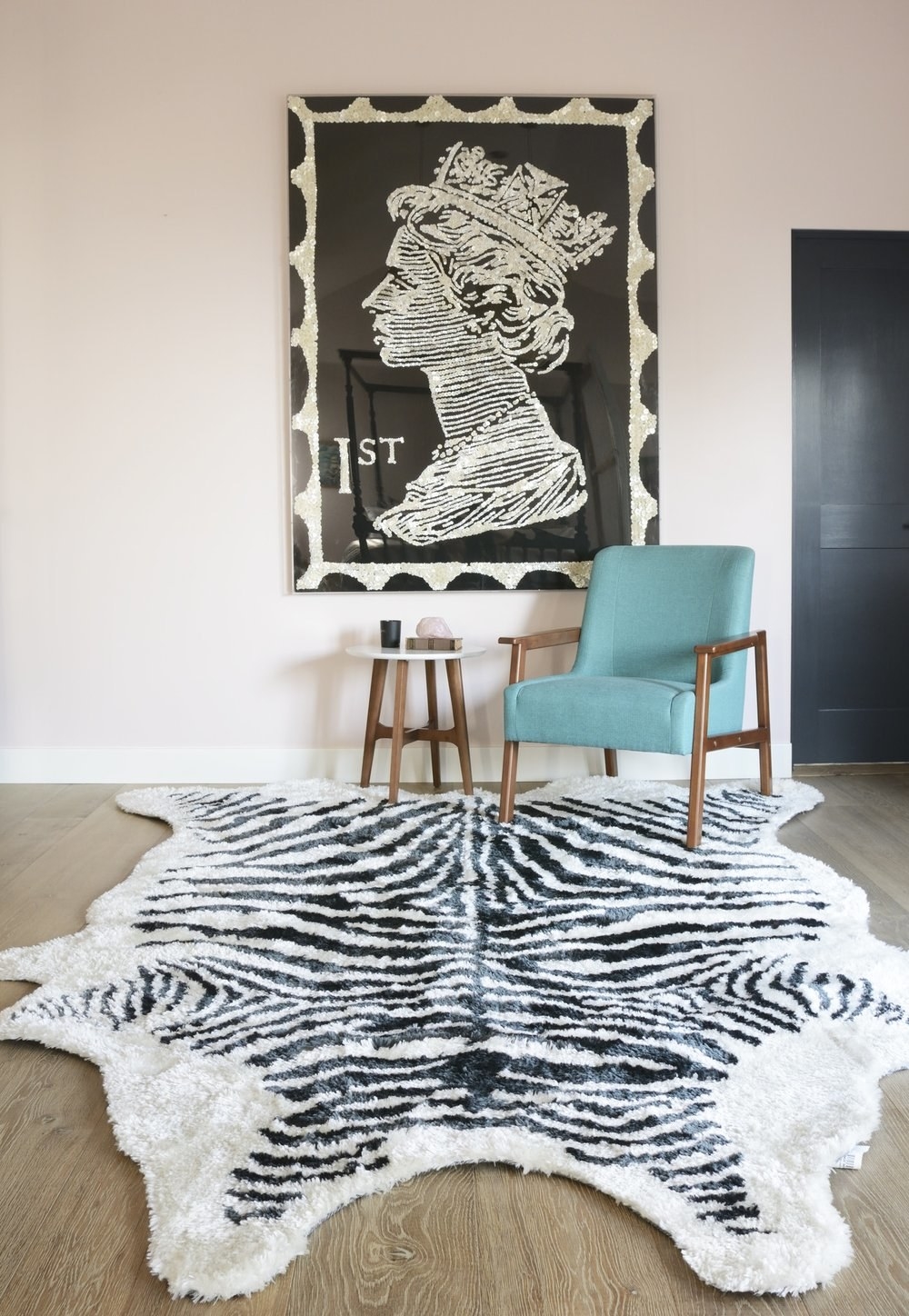 zebra print rug styled in home