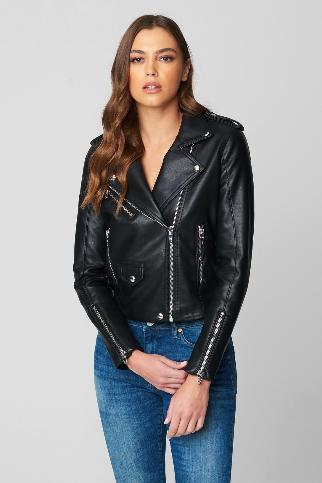 model wearing the black jacket