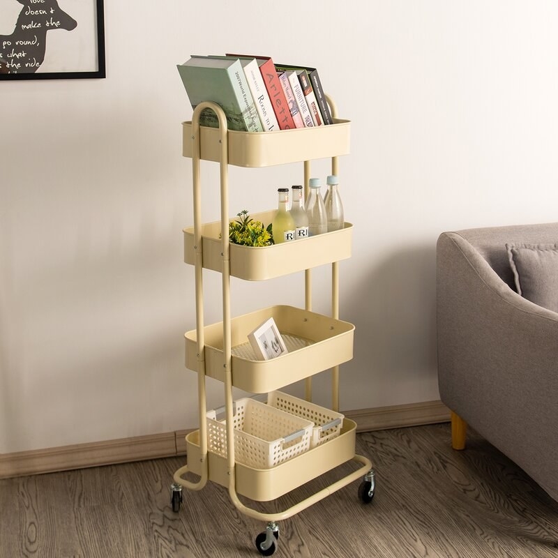 The cart in beige with wheels