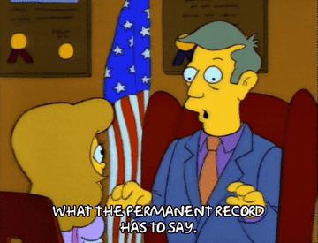 Simpsons president checking a permanent record