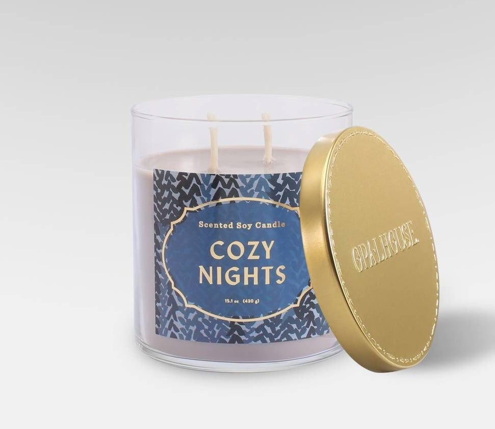 The glass jar cozy nights soy candle