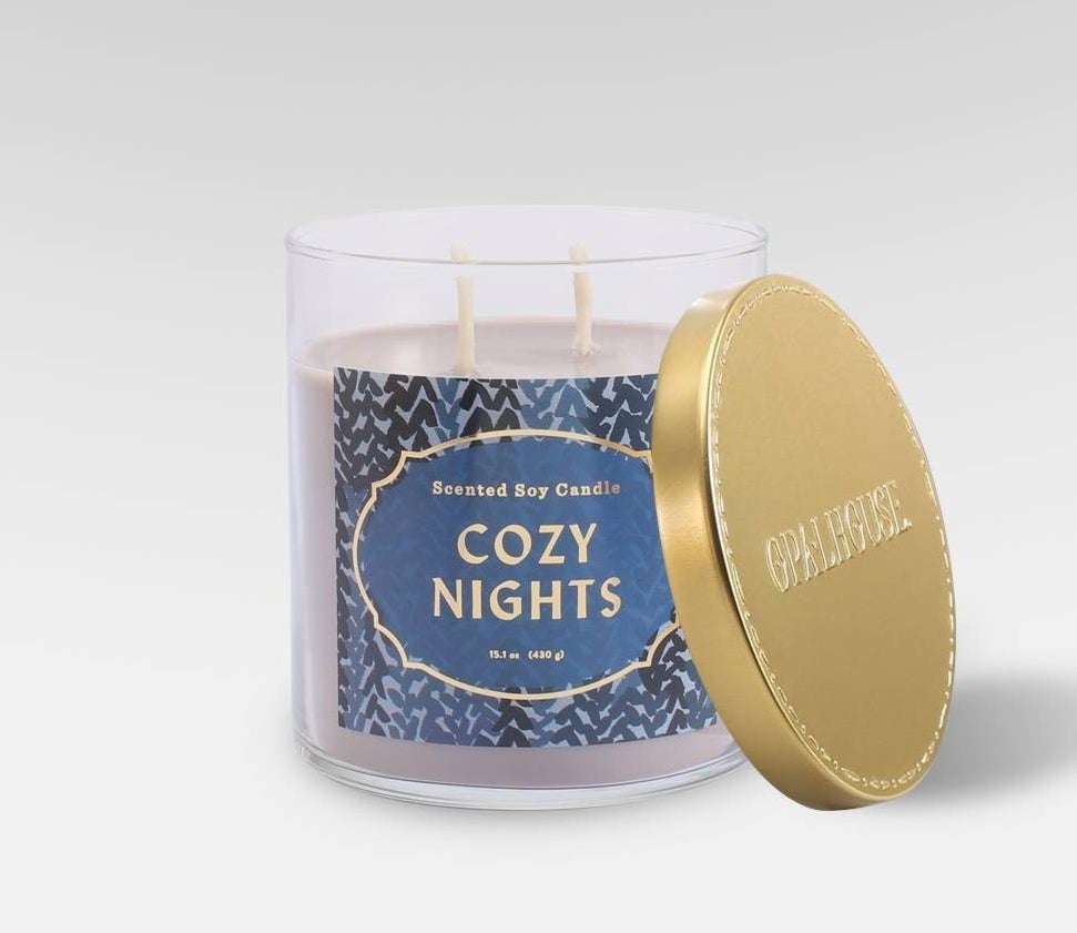 The glass jar cozy nights soy candle