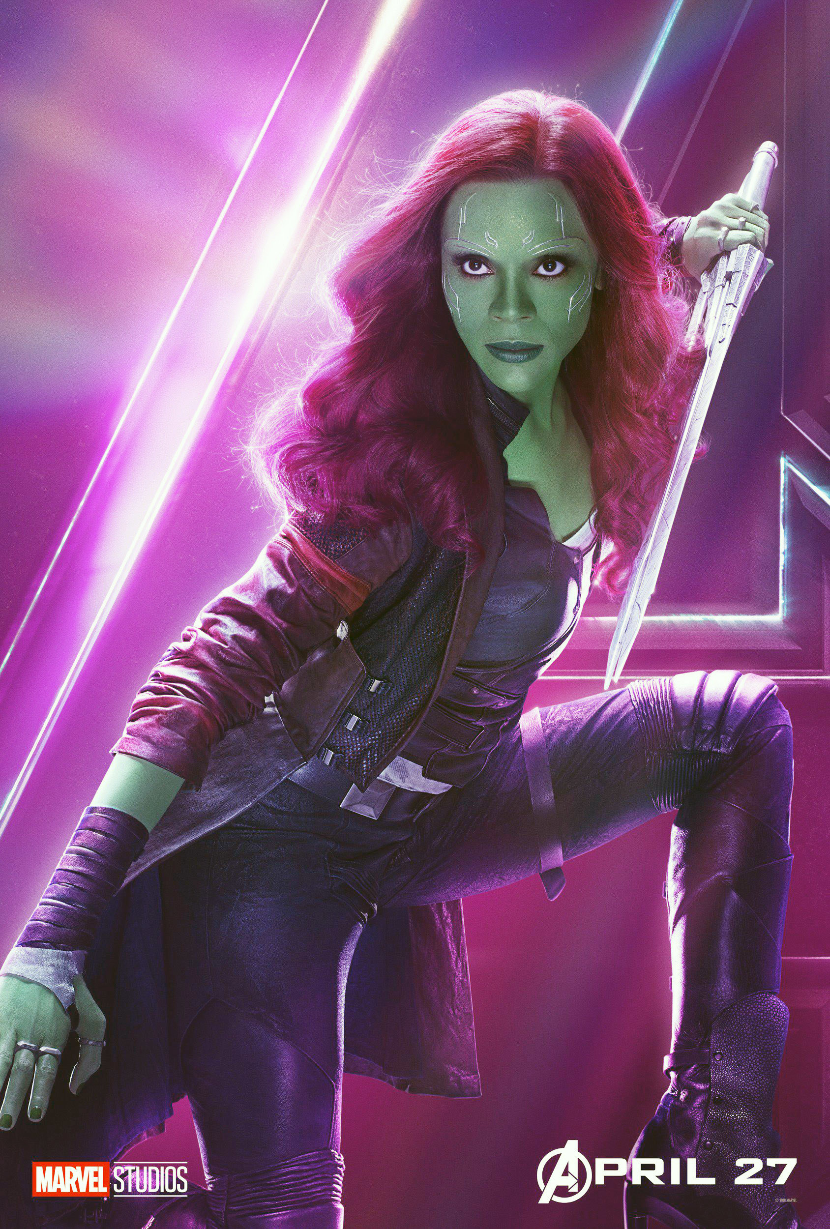 Gamora wearing her outfit on an Infinity War poster