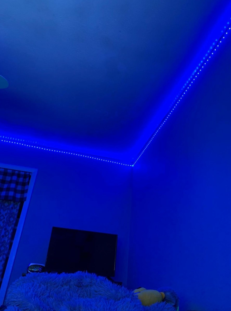 the reviewer&#x27;s image of the LED light strip in blue