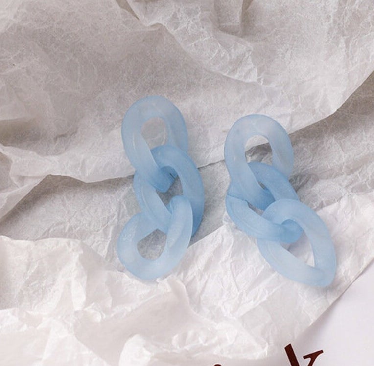 muted blue earrings with three chain links