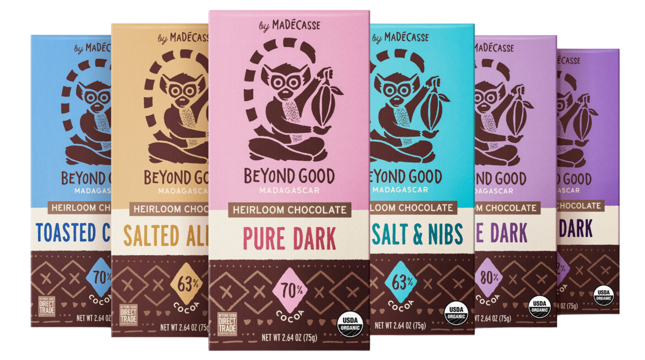 Six chocolate bars in the following flavors: sea salt and nibs, salted almond, and toasted coconut, *plus* three varieties of straight up dark chocolate with 70%, 80%, and 92% cocoa