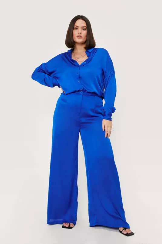 blouse and wide leg pants with silky-like material