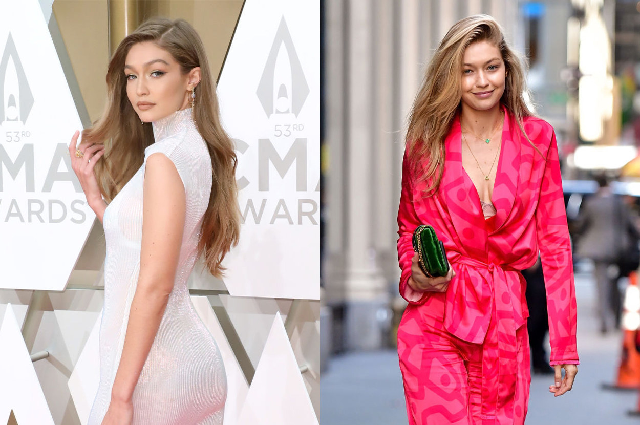 Gigi Hadid on the red carpet versus street style