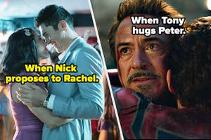 When Nick proposes to Rachel in "Crazy Rich Asians" side by side with when Tony hugs Peter in "Avengers Endgame."