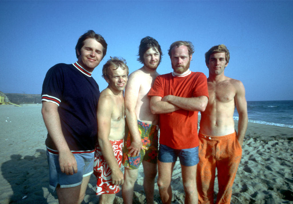 The Beach Boys on the beach in 1969