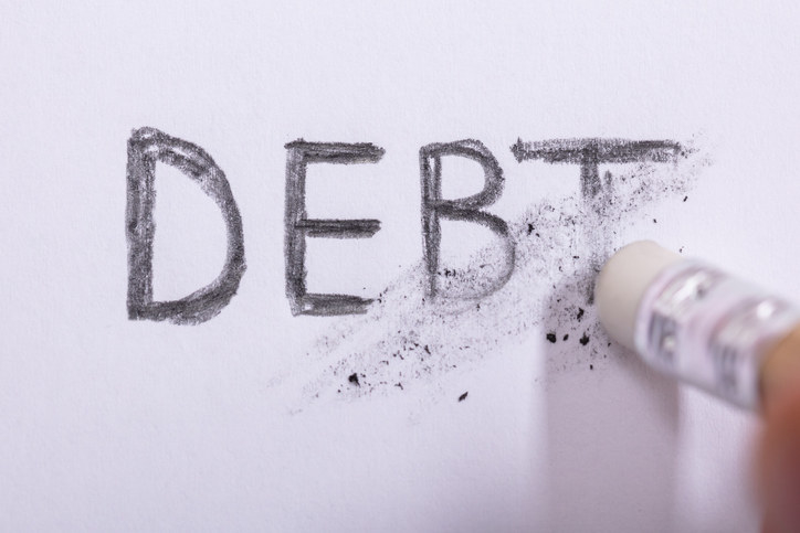 The word &quot;debt&quot; being erased