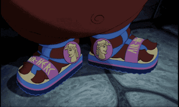 a gif from hercules of pain wearing air hercs and hades saying &quot;what are those???&quot;