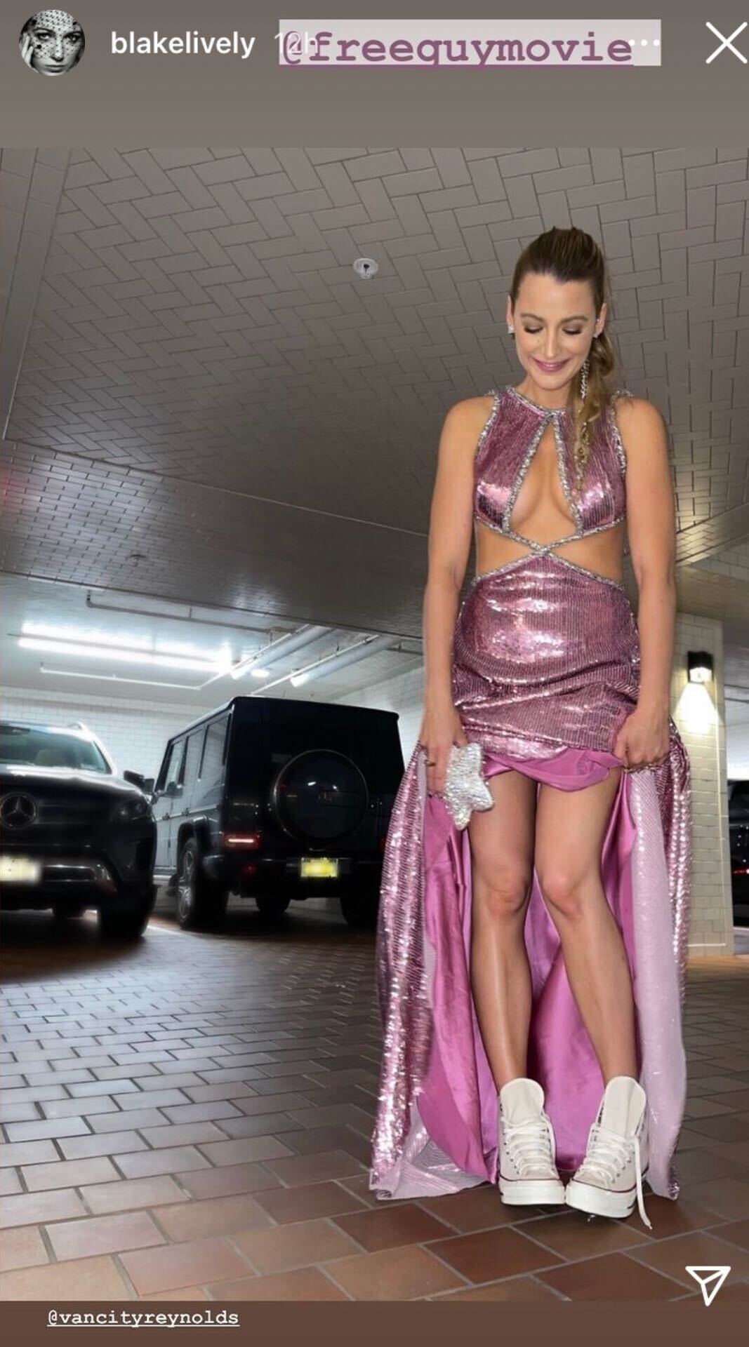 Blake Lively wears converse sneakers under her gown in this screenshot from her Instagram Story