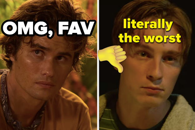 John B is on the left labeled, "OMG FAV" with Rafe on the right labeled, "literally the worst"