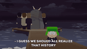 South Park cartoon character saying history and alien technology go hand in hand