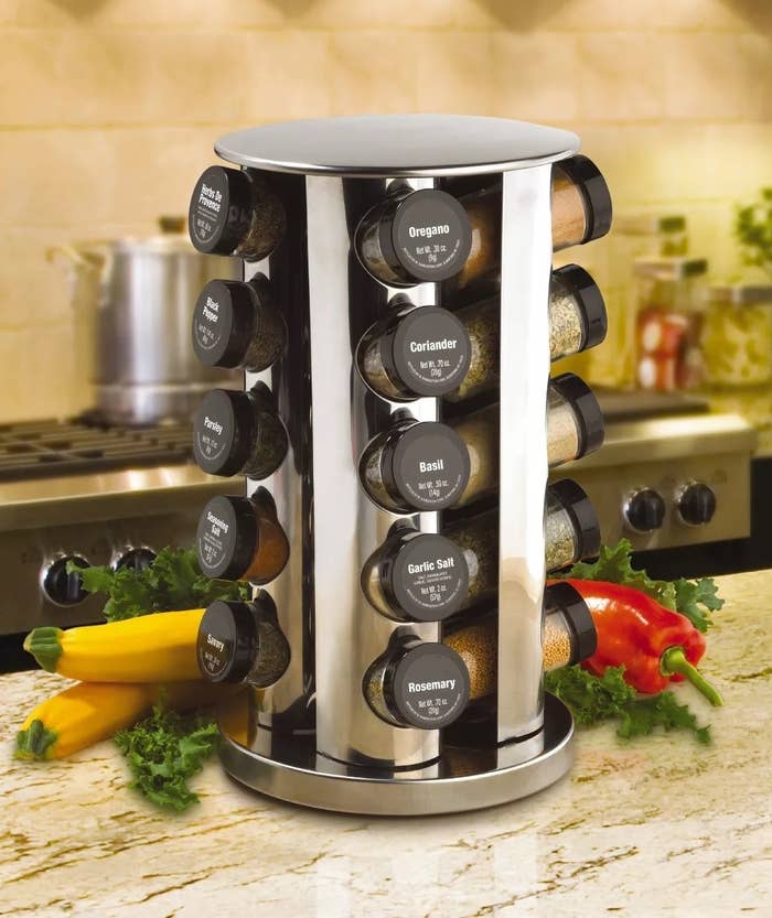 A spice rack with spices included with purchase.