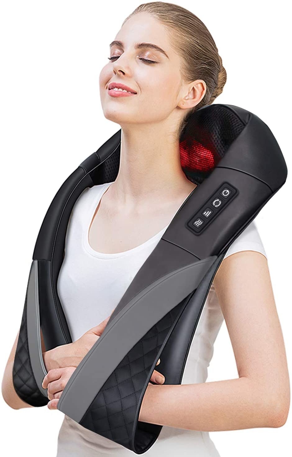 model wearing massager around neck