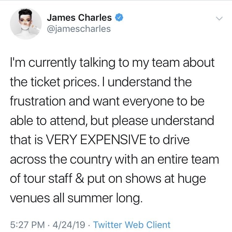 詹姆斯说他知道票价的不满,“但请理解,这是非常昂贵的驱动与整个团队在全国旅游的员工,把显示所有夏天long"在巨大的场所;