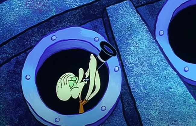 Squidward from &quot;SpongeBob SquarePants&quot; playing the clarinet outside his window