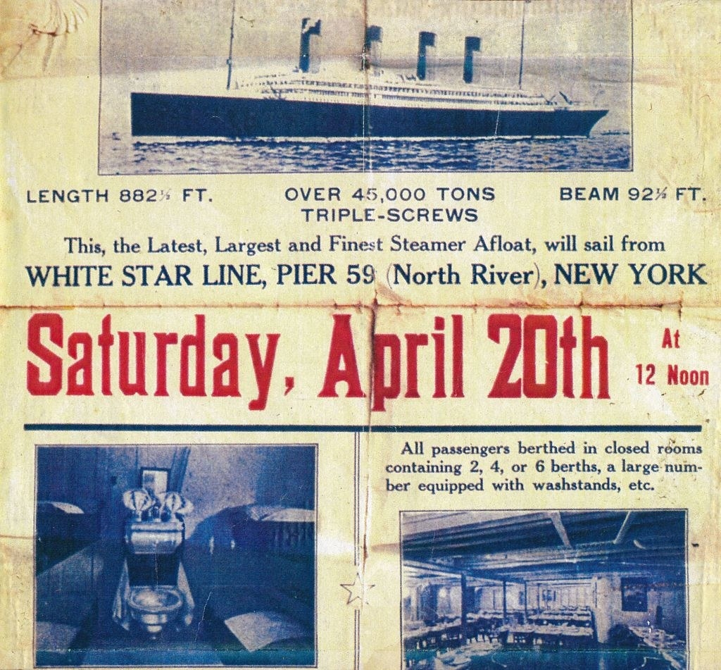 A poster advertising the Titanic&#x27;s trip home