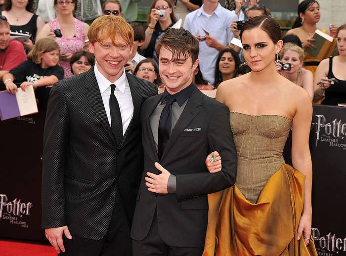 (L-R) Rupert Grint, Daniel Radcliffe, and Emma Watson attend the New York premiere of &quot;Harry Potter and the Deathly Hallows: Part 2&quot;