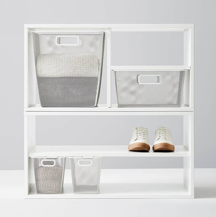 The white closet organizer.