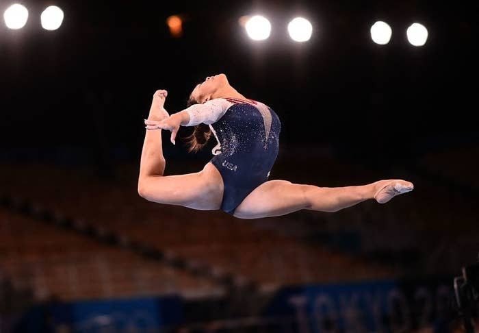 USA's Sunisa Lee competes in the balance beam event of the artistic gymnastics women's all-around final