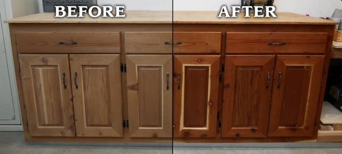 Cabinet before and after wood polish