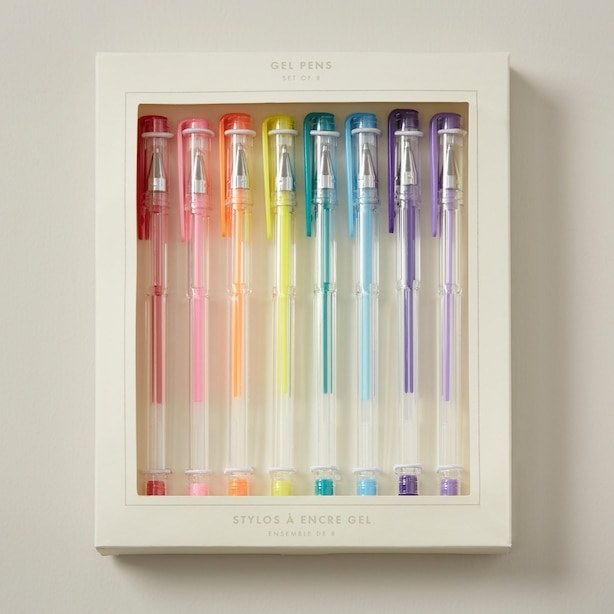 a pack of eight coloured gel pens