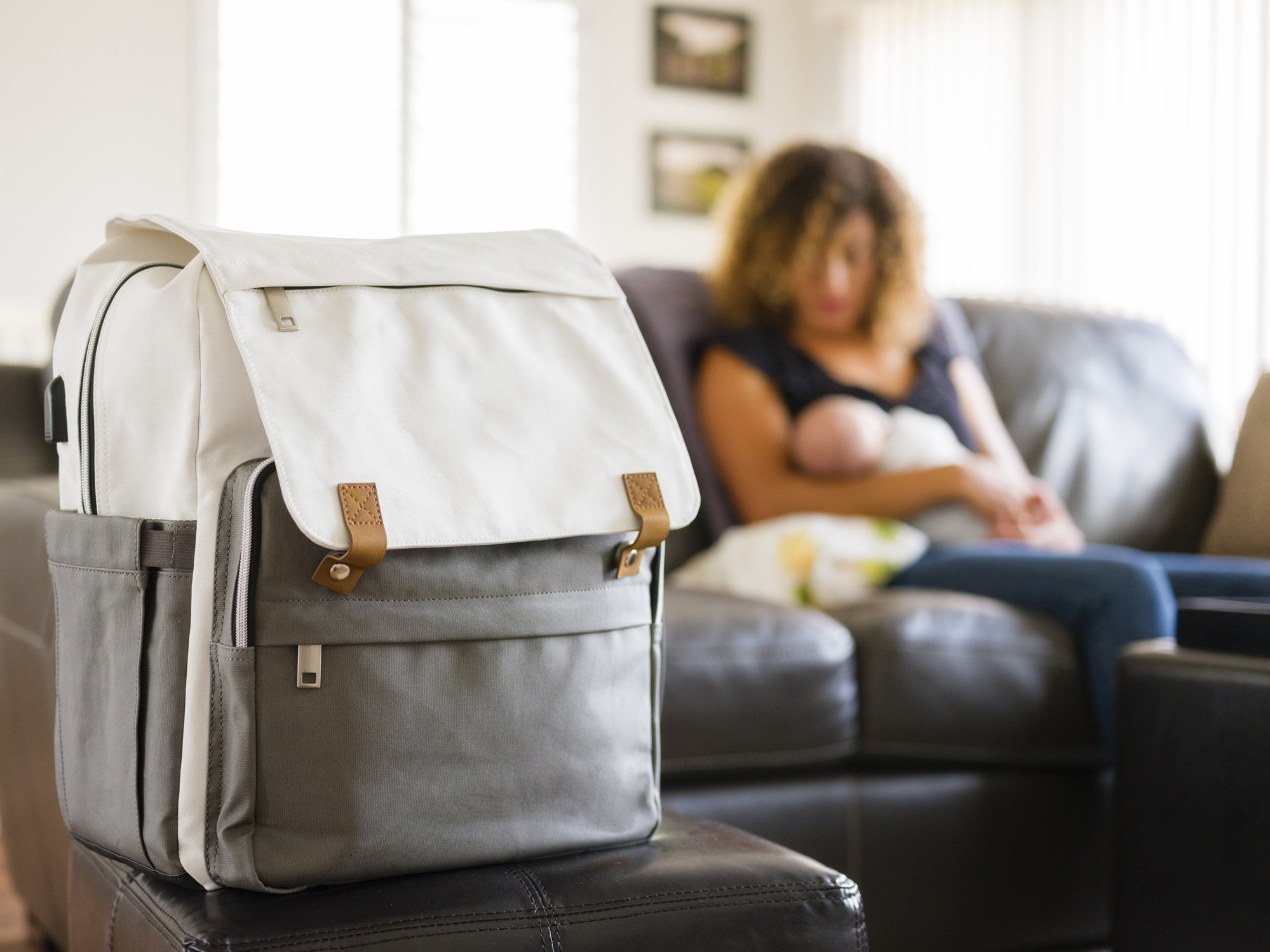 A mom with her diaper bag