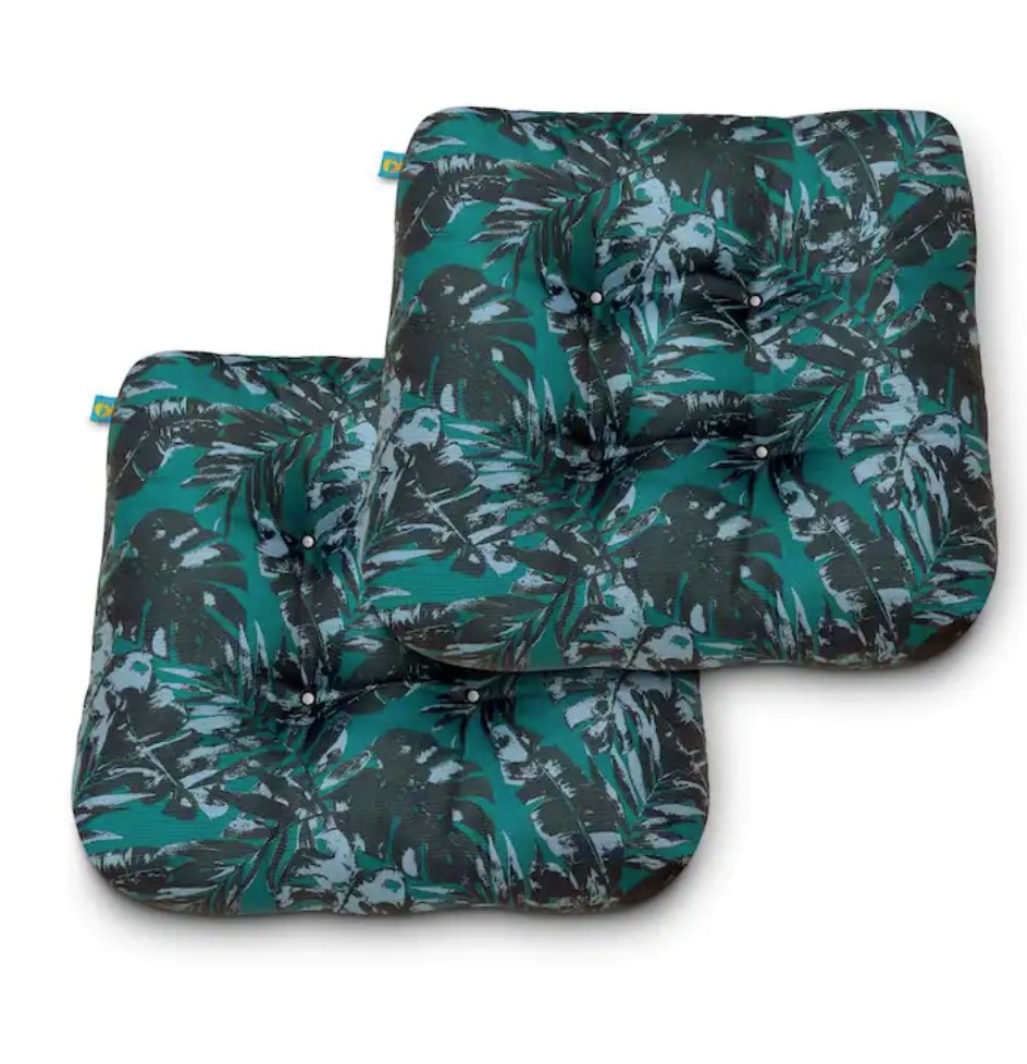 2 dark green tropical design chair cushions