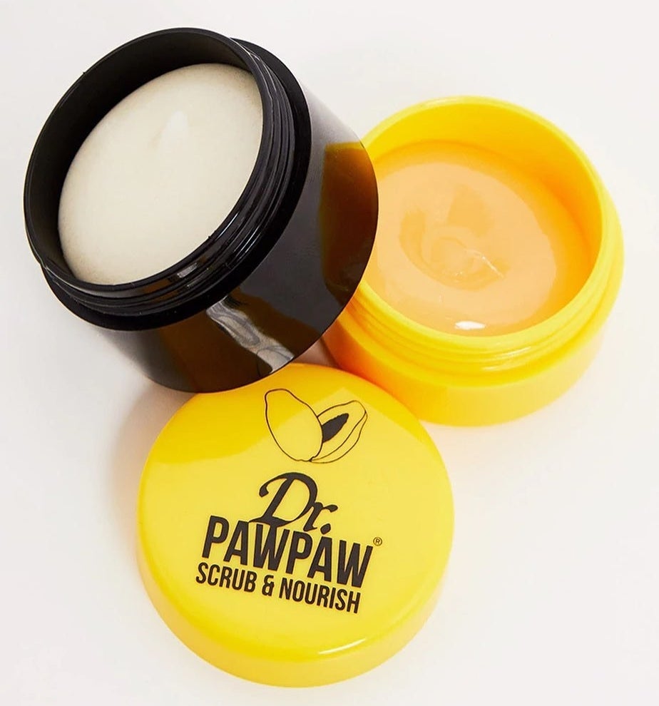 The scrub and balm on their lid