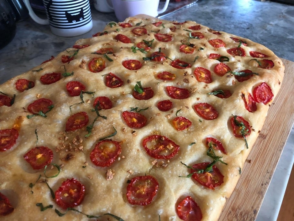 Focaccia with sun dried tomatoes and herbs.