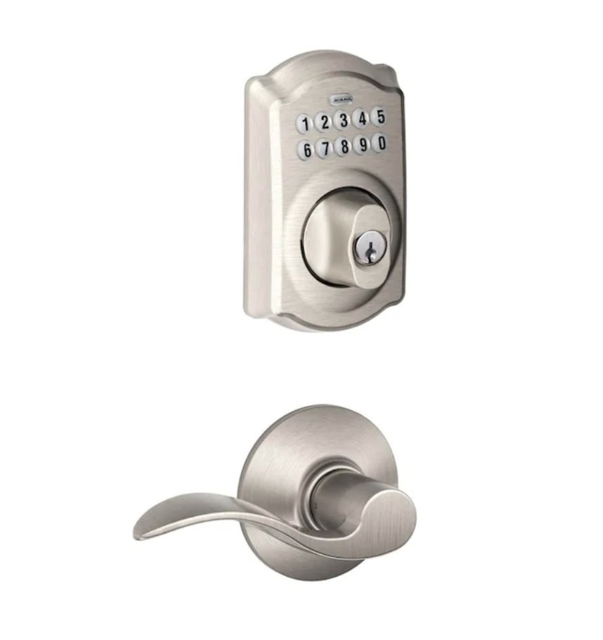 Silver keypad door lock and door knob