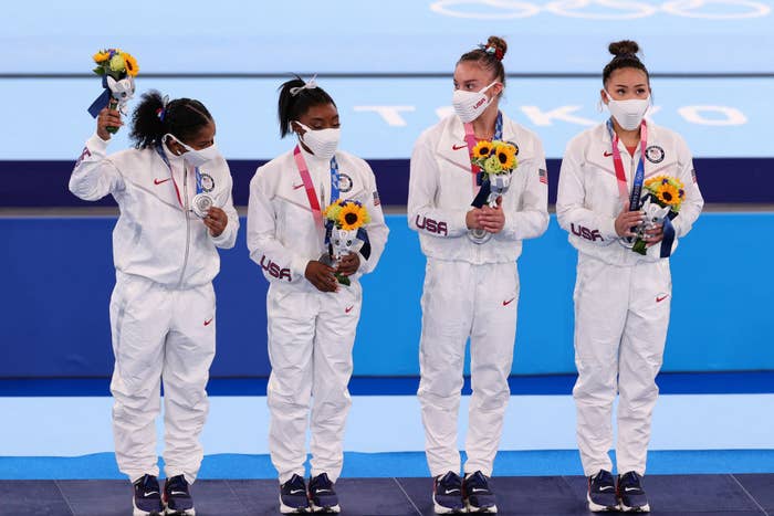 Team USA on the podium after the team final event