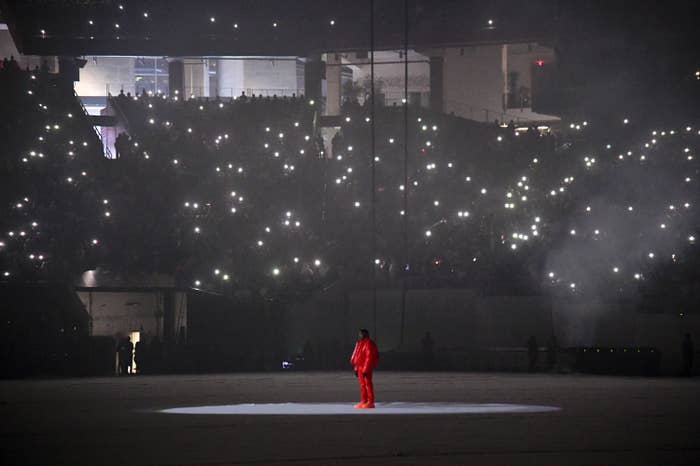 Kanye West is pictured at the Donda album listening event in Atlanta