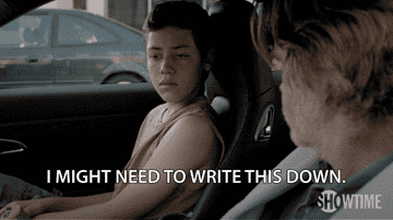 GIF of a person sitting in a car saying i might need to write this down