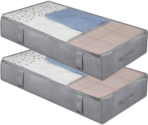 Two grey underbed storage bags